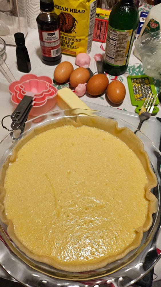 Close-up of pie with filling.