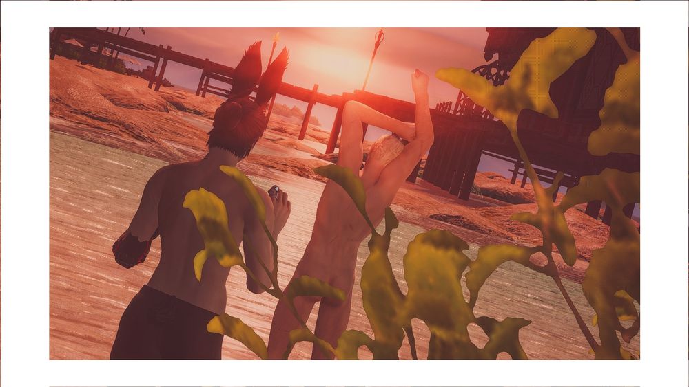 The same gpose as before but panned out a bit more and Nero’s ass is “censored” by foliage.