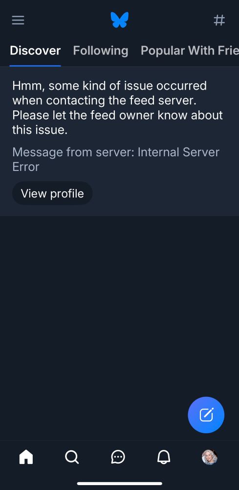 Bluesky Internal error message