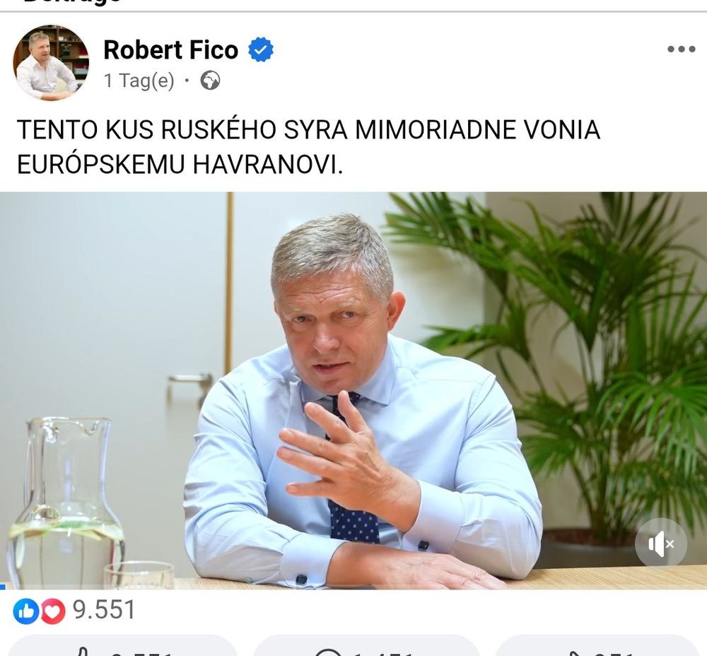 Bild Robert Fico. Darüber steht: "Dieses Stück des russischen Käses erscheint dem europäischen Raben außerordentlich wohlriechend" 
