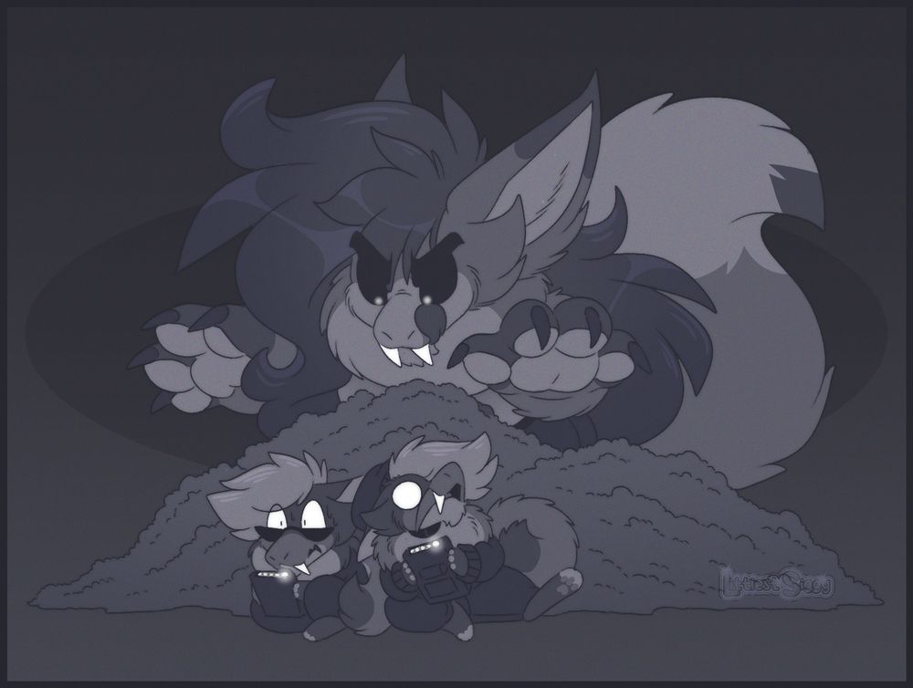 chibi ghost Alix hunting little Ghost Hunters Riff n Raff hiding behind a bush