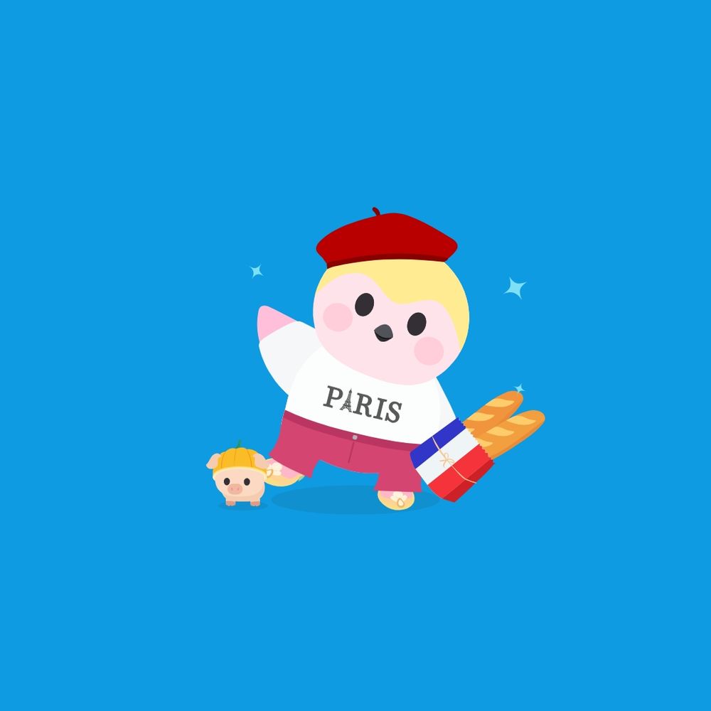 Screenshot of the finch app

Outfit:
* 🤍 White Parisian Tee
* 🩷 Pink Groovy Bellbottoms 
* ♥️ Red Parisian Beret
* 💛 Yellow Medieval Princess Shoes 
* 🇫🇷 Traditional Parisian Baguettes

Micropet: Pumpkin the Piglet 🐷