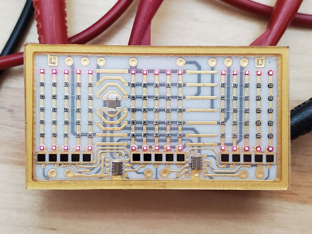 The module with power applied. LEDs in rows 1 and 7 are on.