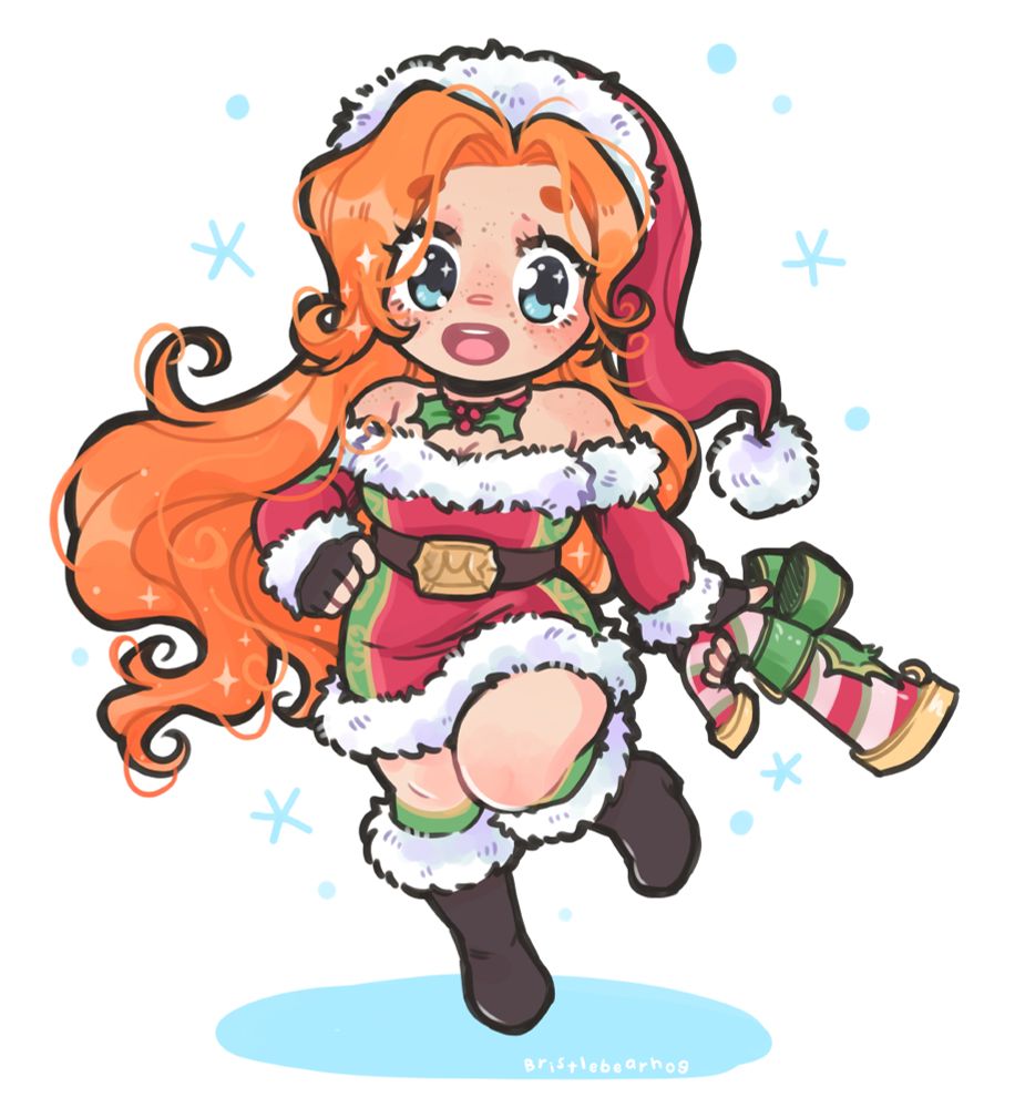 cute chibi artwork of the character Miss Fortune in her Candy Cane outfit