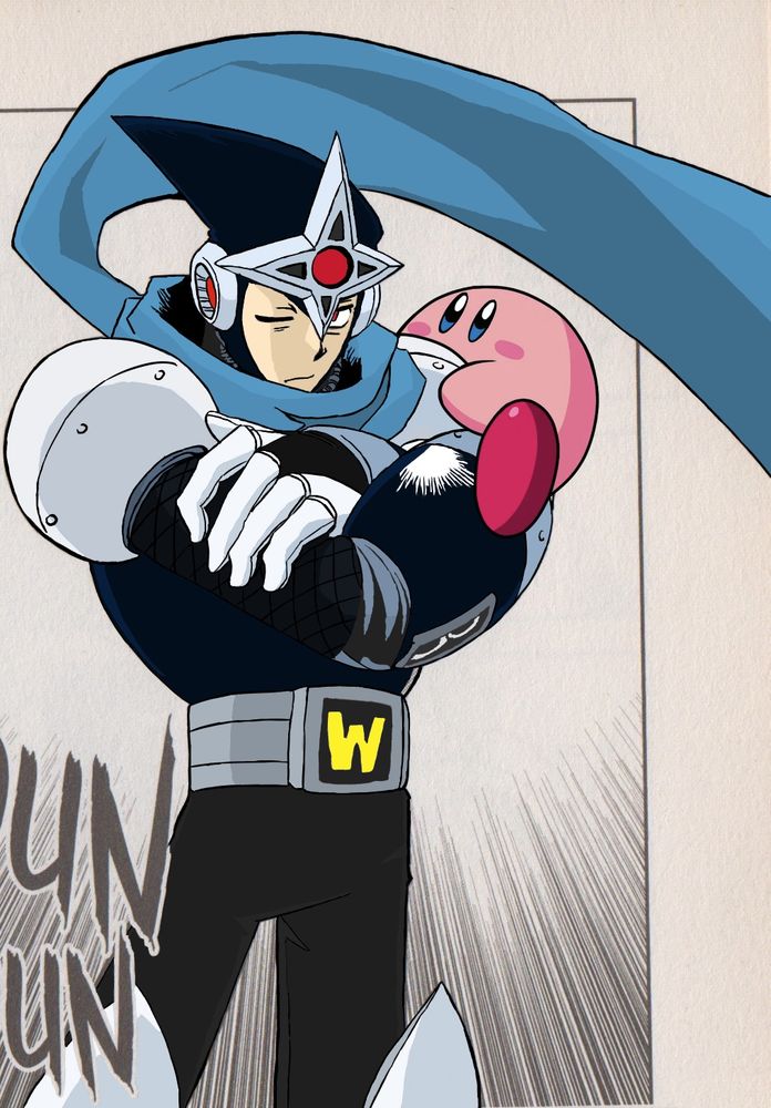 Kirby is hanging on Shadow’s shoulder, because why not