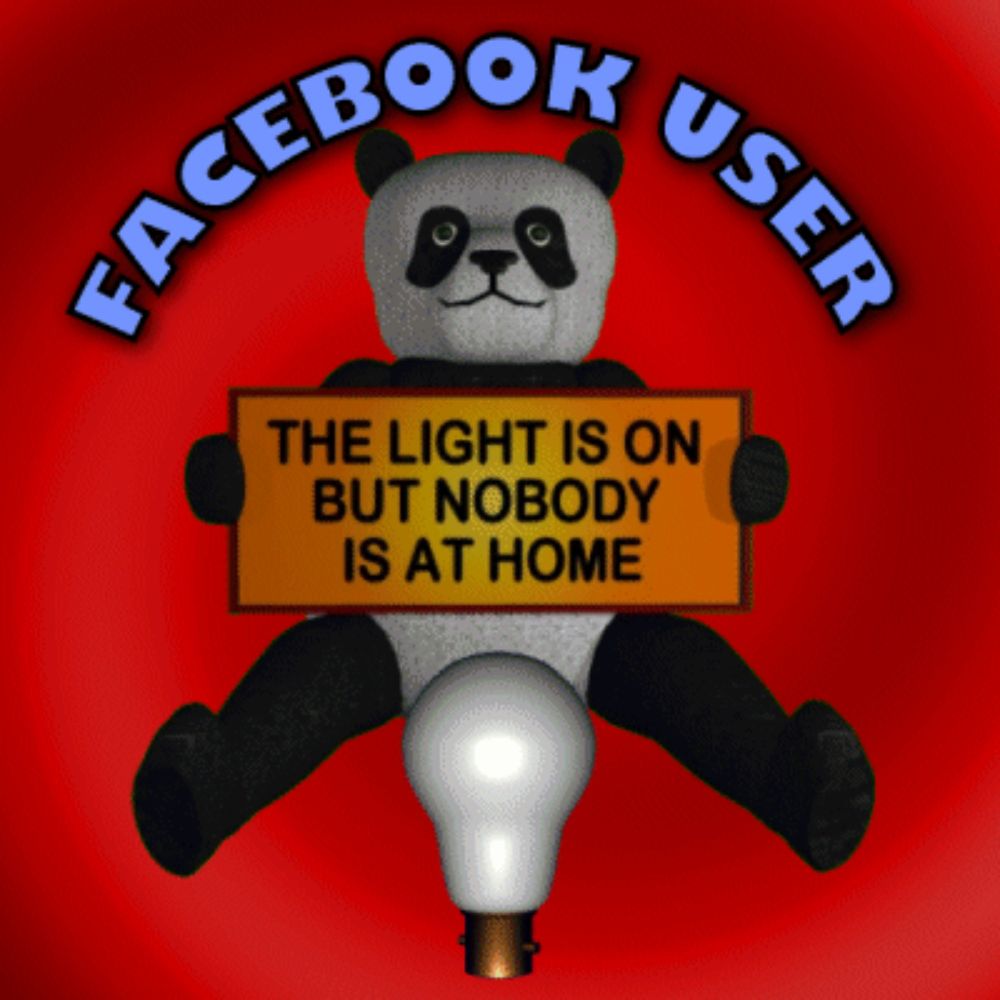 a panda bear is holding a sign that says facebook user