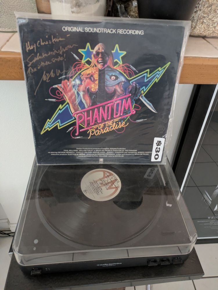 Phantom of the Paradise soundtrack playing on my record player. It's signed by Beef aka Gerrit Graham 