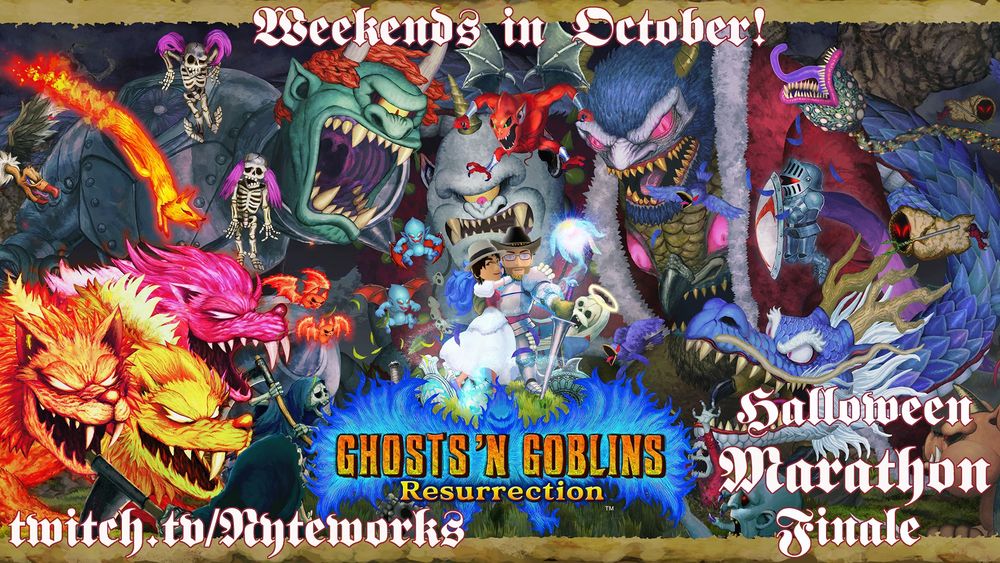 Box art got Ghosts 'n Goblins Resurrection with Nadia and David's Avatars' heads pasted over the heroes', with details about the marathon added.