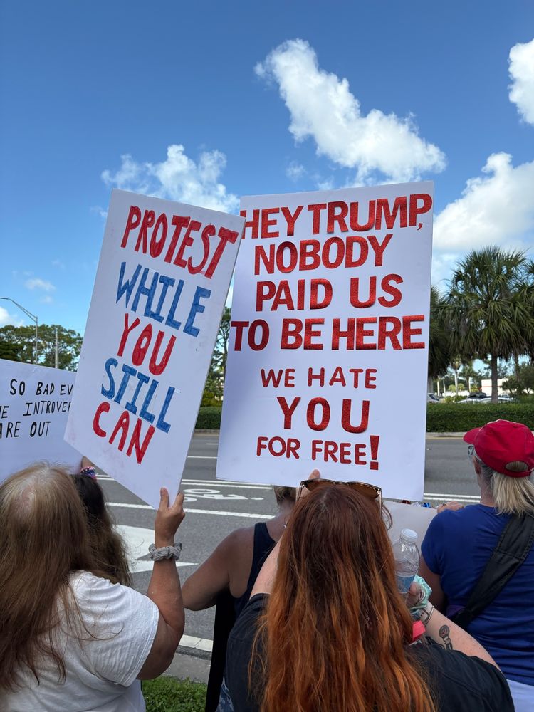 Lee County Florida. Hey Trump Nobody Paid Us to Be Here, We Hate You For Free!