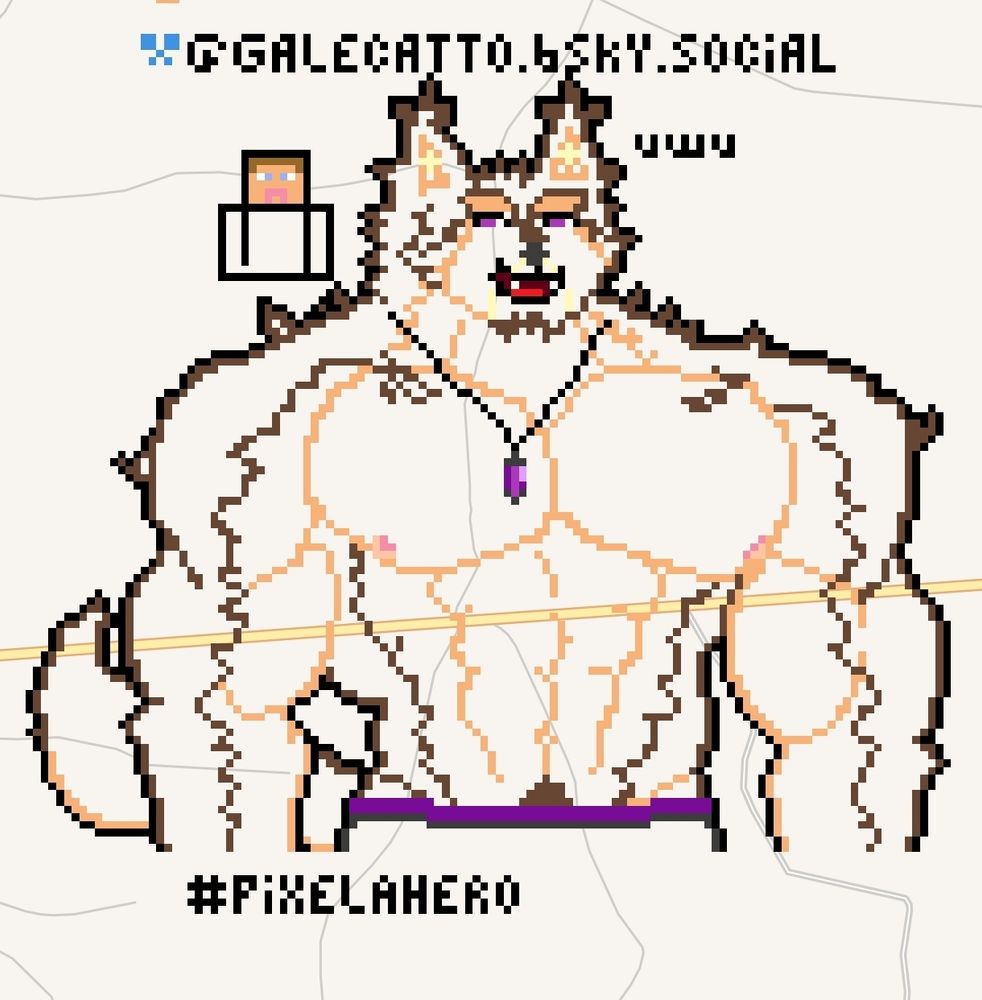Pixelart of Pubraseer from Live A Hero, a large muscular dog man, wearing nothing but his underwears and a necklace 
