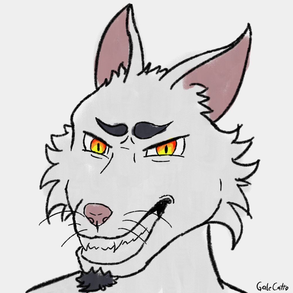 Werewolf version of the previous fursona with white fur and yellow eyes