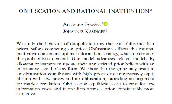 Title, Authors and Abstract of paper "Obfuscation and Rational inattention"