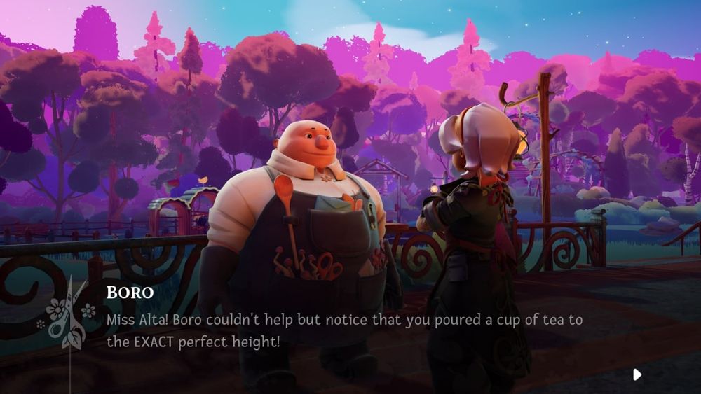 Wanderstop screenshot.
Boro: Miss Alta! Boro couldn't help but notice that you poured a cup of tea to the EXACT perfect height!