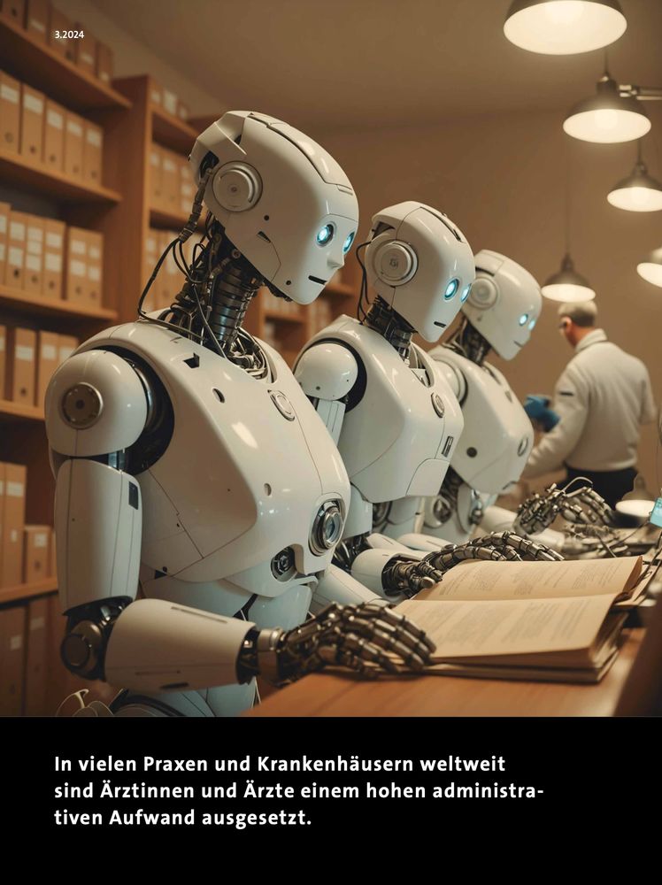 Drei Roboter lesen Dokumente