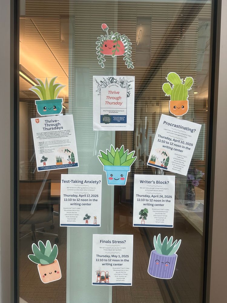 The image shows the flyers for TTT:
This week is procrastination, next is test taking anxiety, the week after is writers block, and the last week is finals stress.
