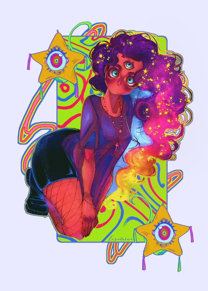 Berenice, avatar rosado con cabello galáctico