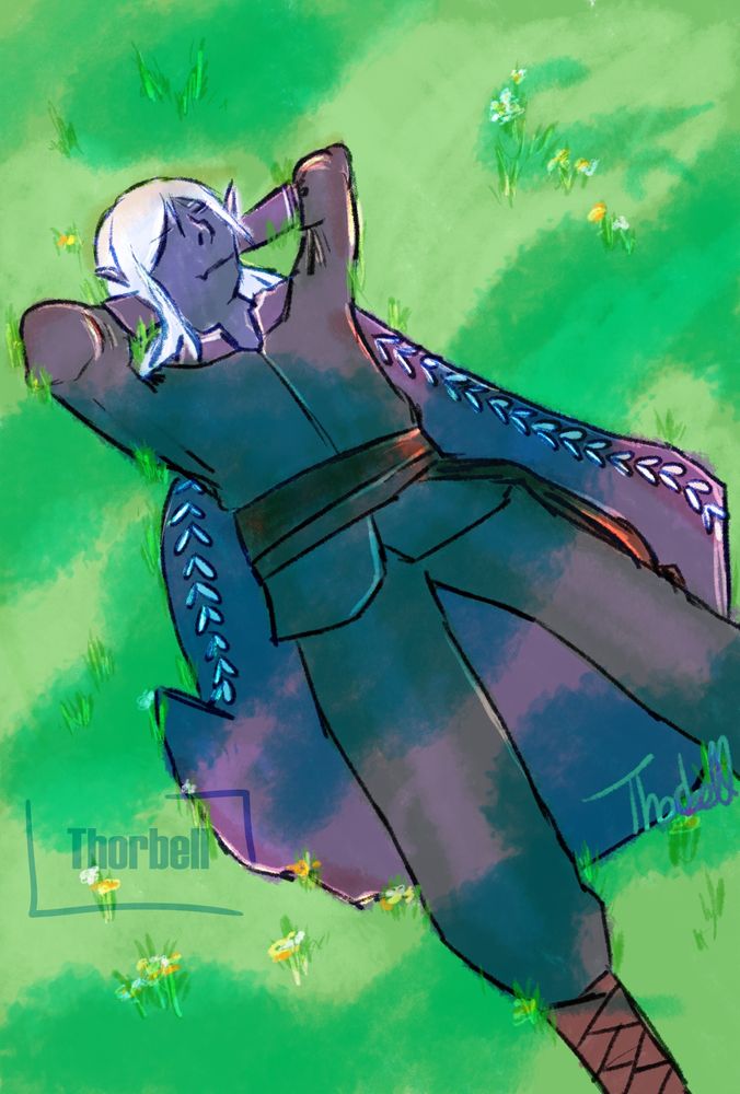 a drow enjoys the midday sun in a grassy meadow