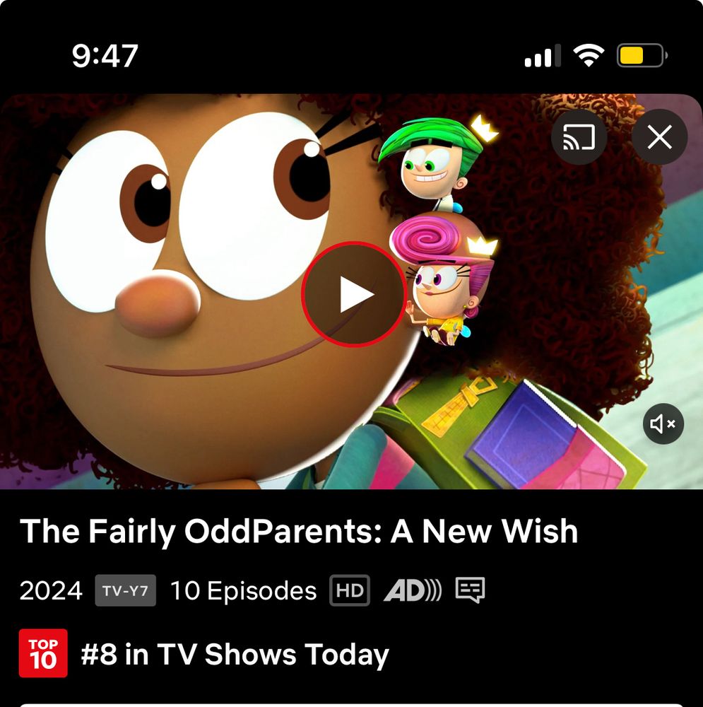 Screenshot of Fairly OddParents: A New Wish with the caption #8 in TV Shows Today and a Top 10 icon.