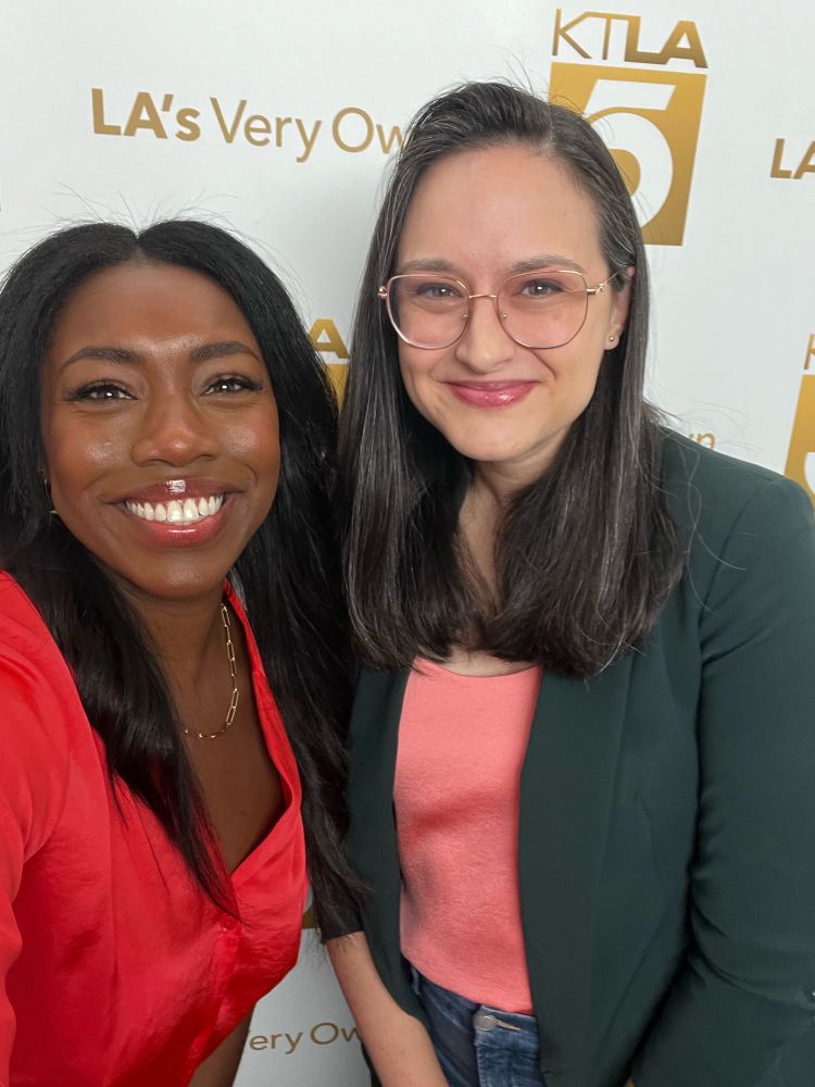 Ashleigh taking a selfie of the two of us in the KTLA Photo Booth.