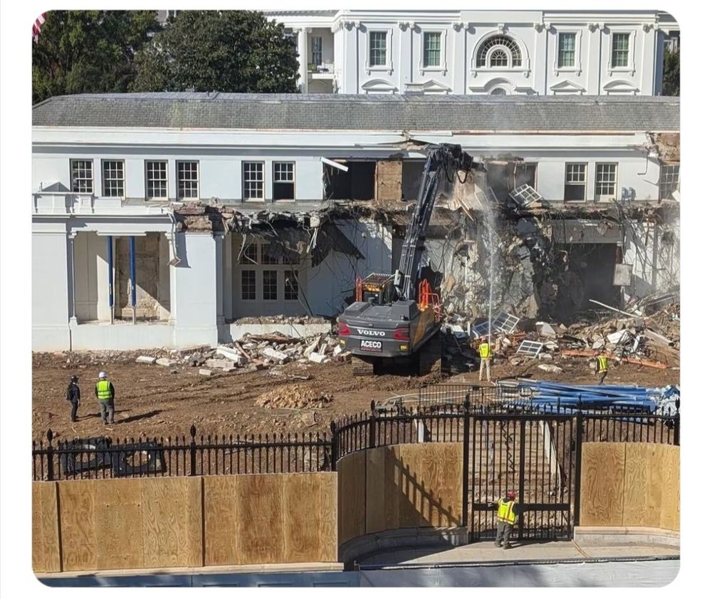 The east wing being torn apart for the ballroom no one but the felon wants.