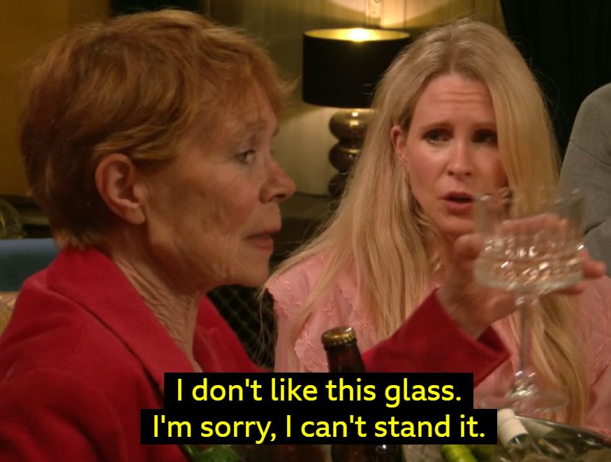 Celia Imrie on The Traitors complaining about a wine glass ‘I don’t like this glass. I’m sorry. I can’t stand it.’