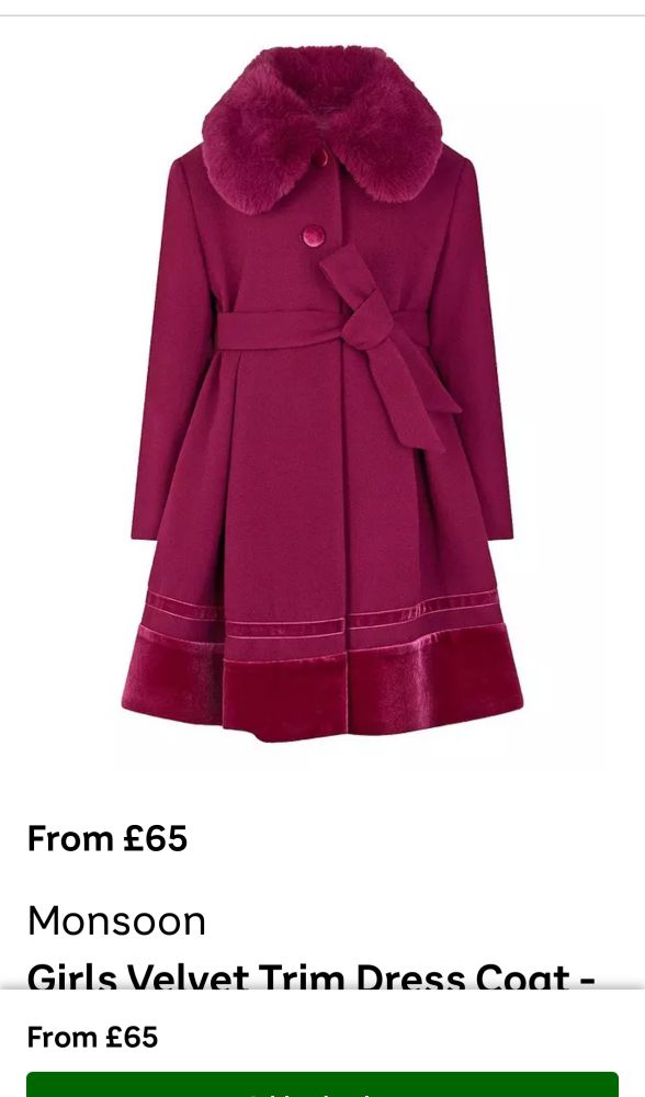 A lovely dark pink / purple coat with faux fur collar and velvet trim. But it’s for children.