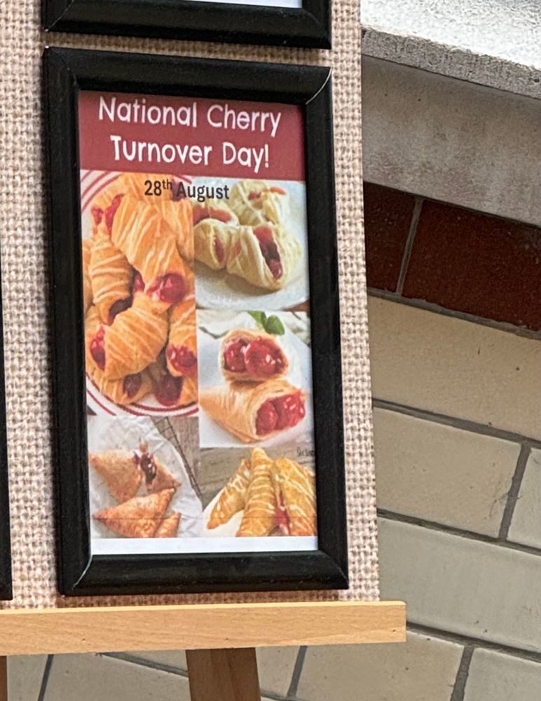 A poster for National Cherry Turnover Day on 28th August 