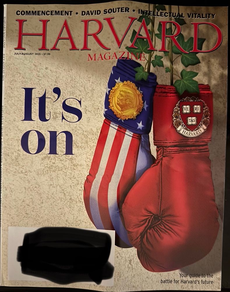 Cover of Harvard magazine showing boxing gloves 
