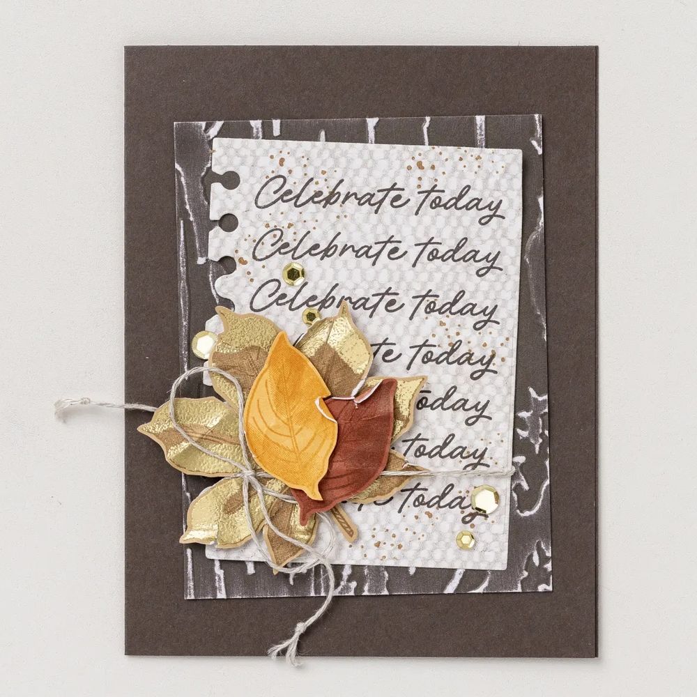 Getting card with autumn leaves and celebrate today