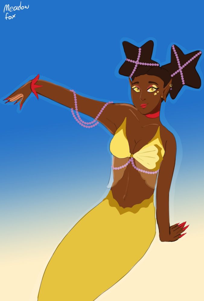 A drawing of Aqua, a pineapple themed mermaid Monster High OC who belongs to Deny005 on Toyhouse. 