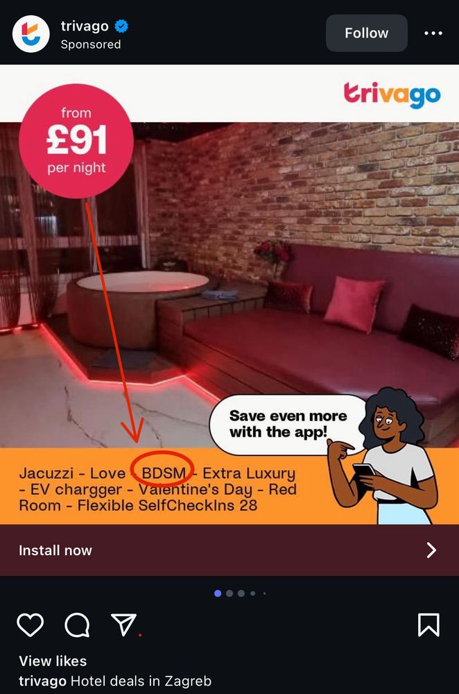 Advert for a hotel - £91. Includes BDSM. 