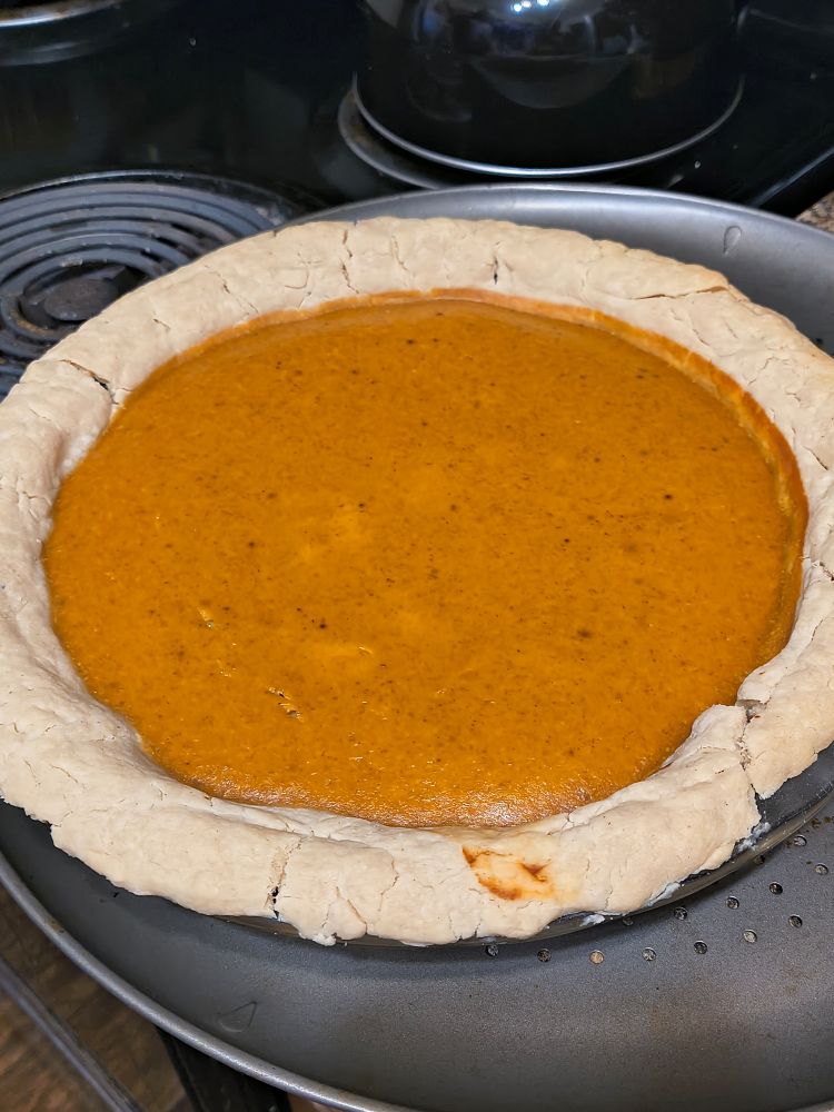 a pumpkin pie with a custardy consistency

also, it is very orange, like, exceptionally so. But maybe not for pumpkin pie. My experiences are limited.