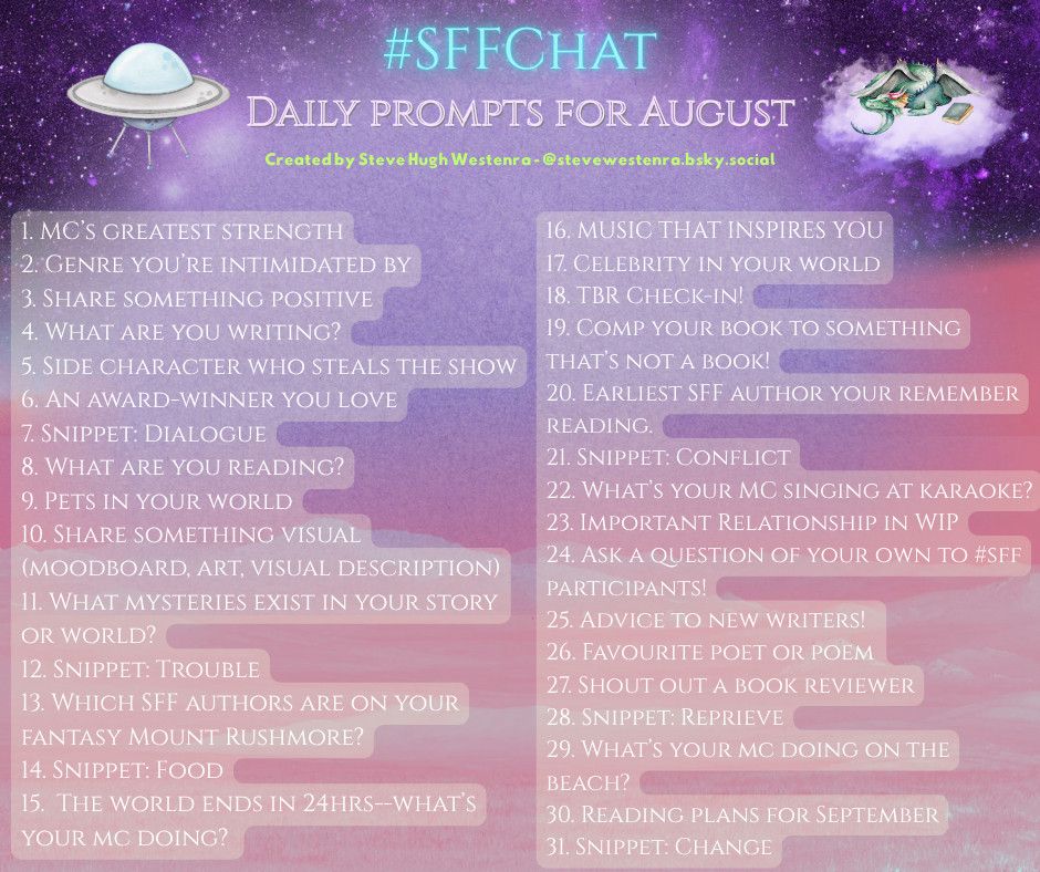 #SFFChat -- daily prompts for sci-fi and fantasy writers. The prompt for Aug 8: What are you reading?
