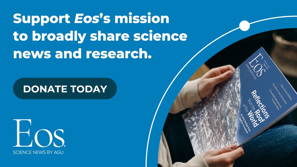 An image of an Eos cover laid out with the Eos log and the text "Support Eos's mission to broadly share science news and research. Donate today."
