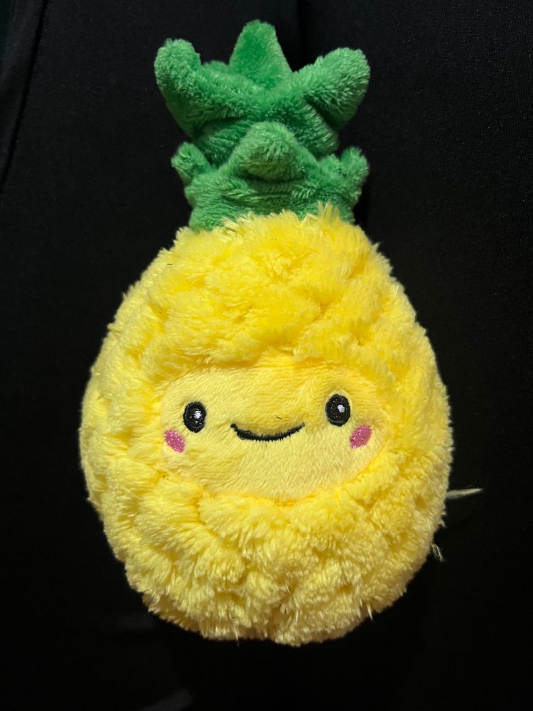 Eine Ananas als Kuscheltier.