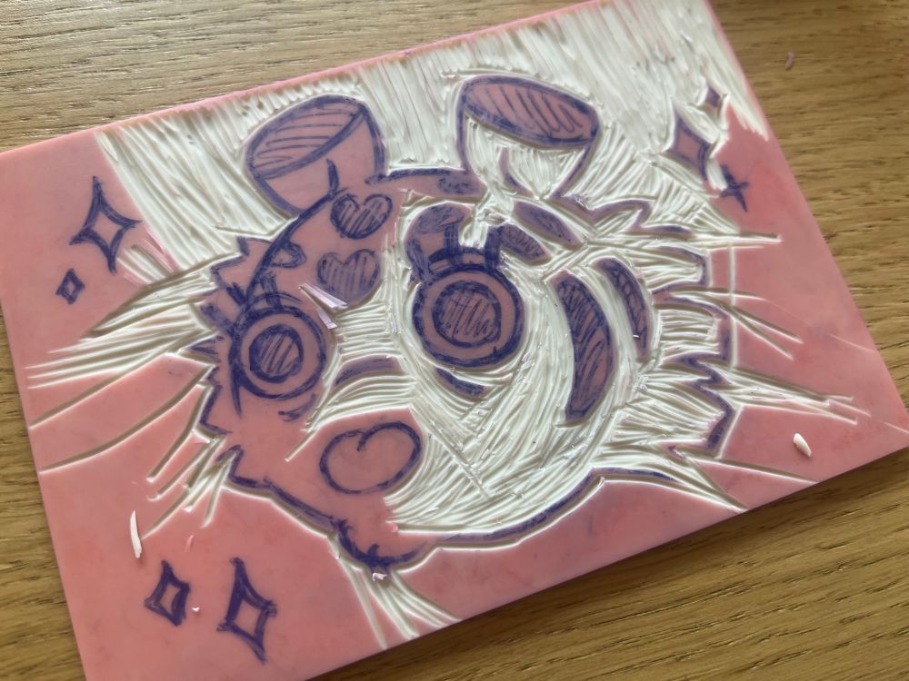 Partially cut Lino of my cursed tiger