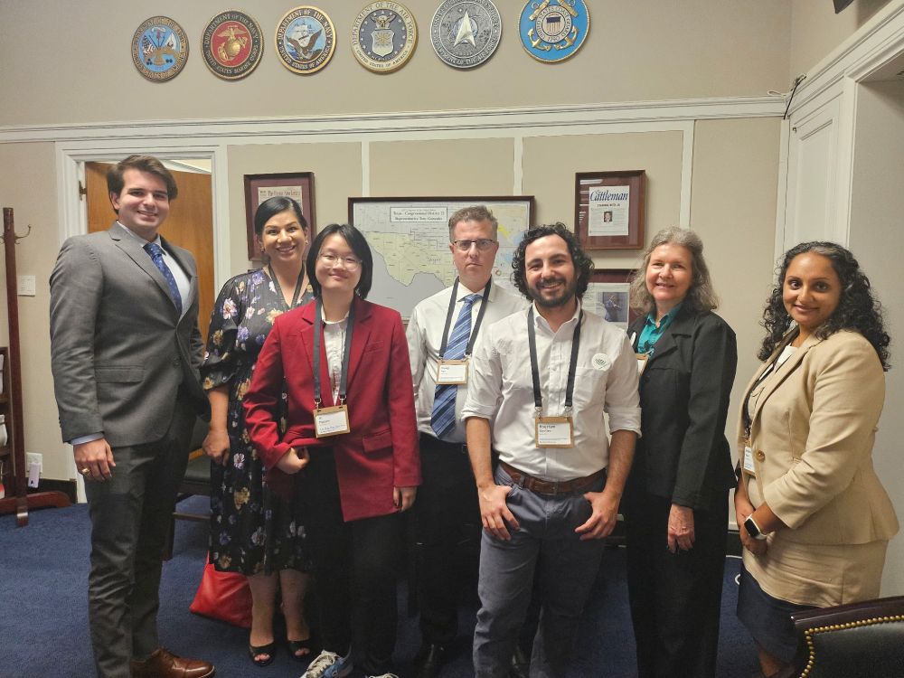 CCL Lobby Team for TX23 (Rep. Tony Gonzales) with staff members Benny Resendez & Brenda Tzintzun. Tuesday, July 22, 2025 in the Rayburn Building.