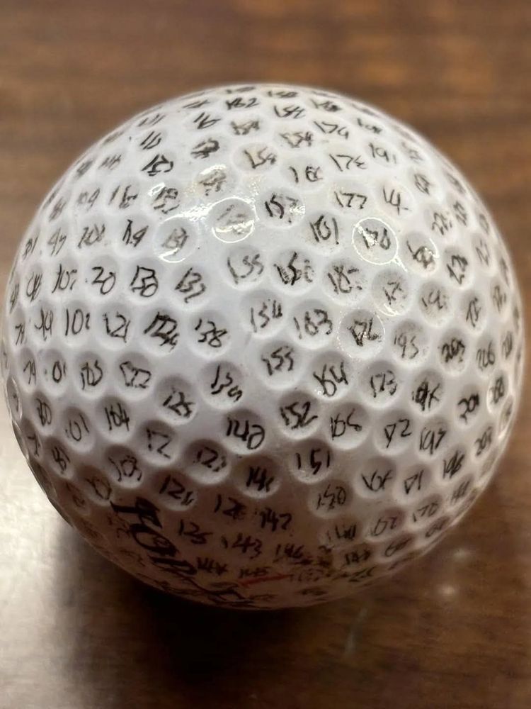 A golf ball with all 336 dimples labeled.