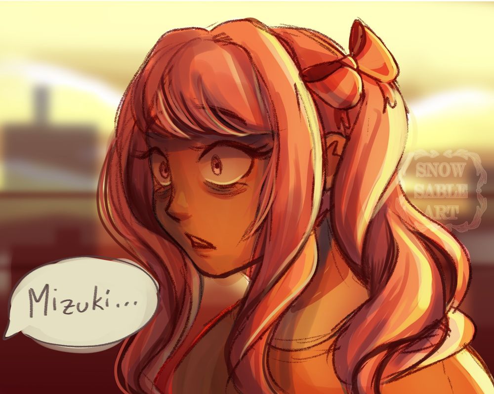 Mizuki looking horrified with someone calling their name from outside the frame