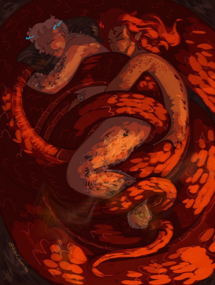 Snake/naga Crowley cuddling wereleopard Aziraphale