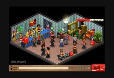 screenshot of someone's apartment in mycoke studios with little avatars hanging out