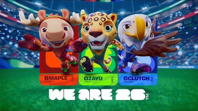 The mascots for the 2026 World Cup: Maple the moose, Zayu the jaguar, and Clutch the eagle