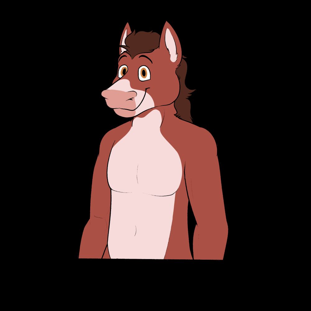 Halfbody frame of Stally the horse smiling