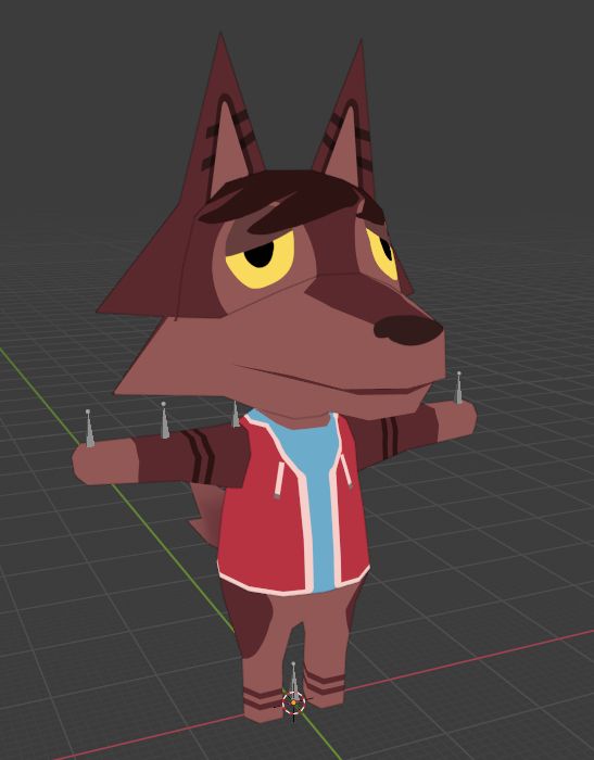 Screenshot of my fursona as an animal crossing villager doing a t-pose in Blender