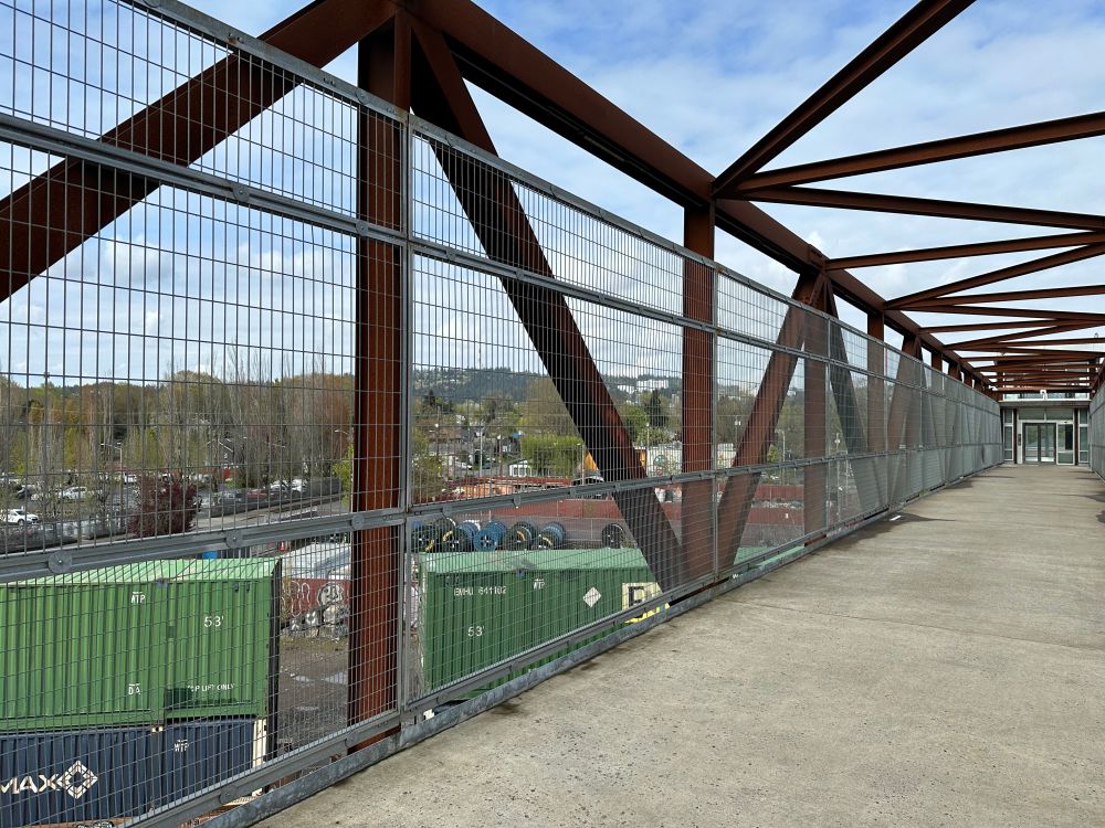 The Wesley Crusher footbridge crossing over some train tracks