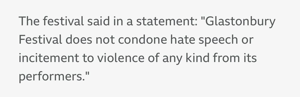 Glastonbury statement about not condoning hate speech 
