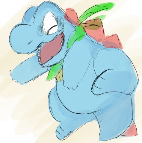 Doodle of a Totodile with a green scarf