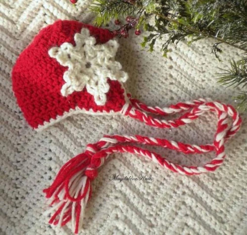 Crocheted Red Hat W Snowflake Newborn Girl 0 3 Mo - Etsy