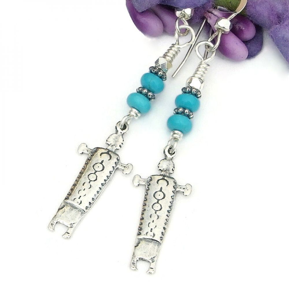 Shaman Wholeness Earrings, Southwest Turquoise Silver Handmade Jewelry