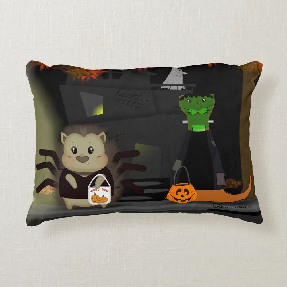 Oliver The Otter Trick or Treating with his Friend Accent Pillow